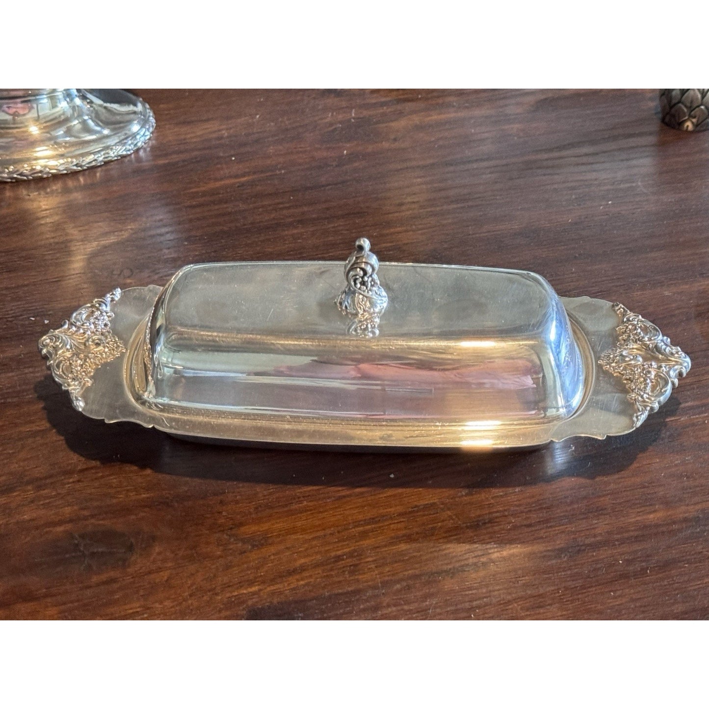 Silverplate Butter Dish Wallace Baroque Original Glass Insert VINTAGE
