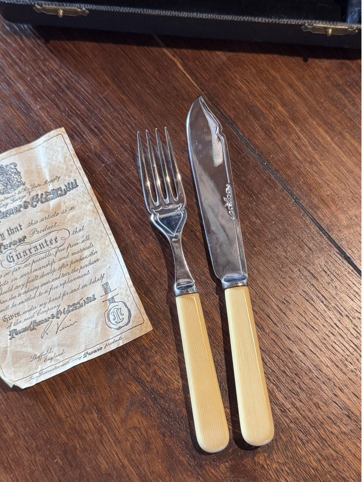 Sheffield Fish Knives & Forks Celluloid Handles Chrome Nickel Silver Boxed Set
