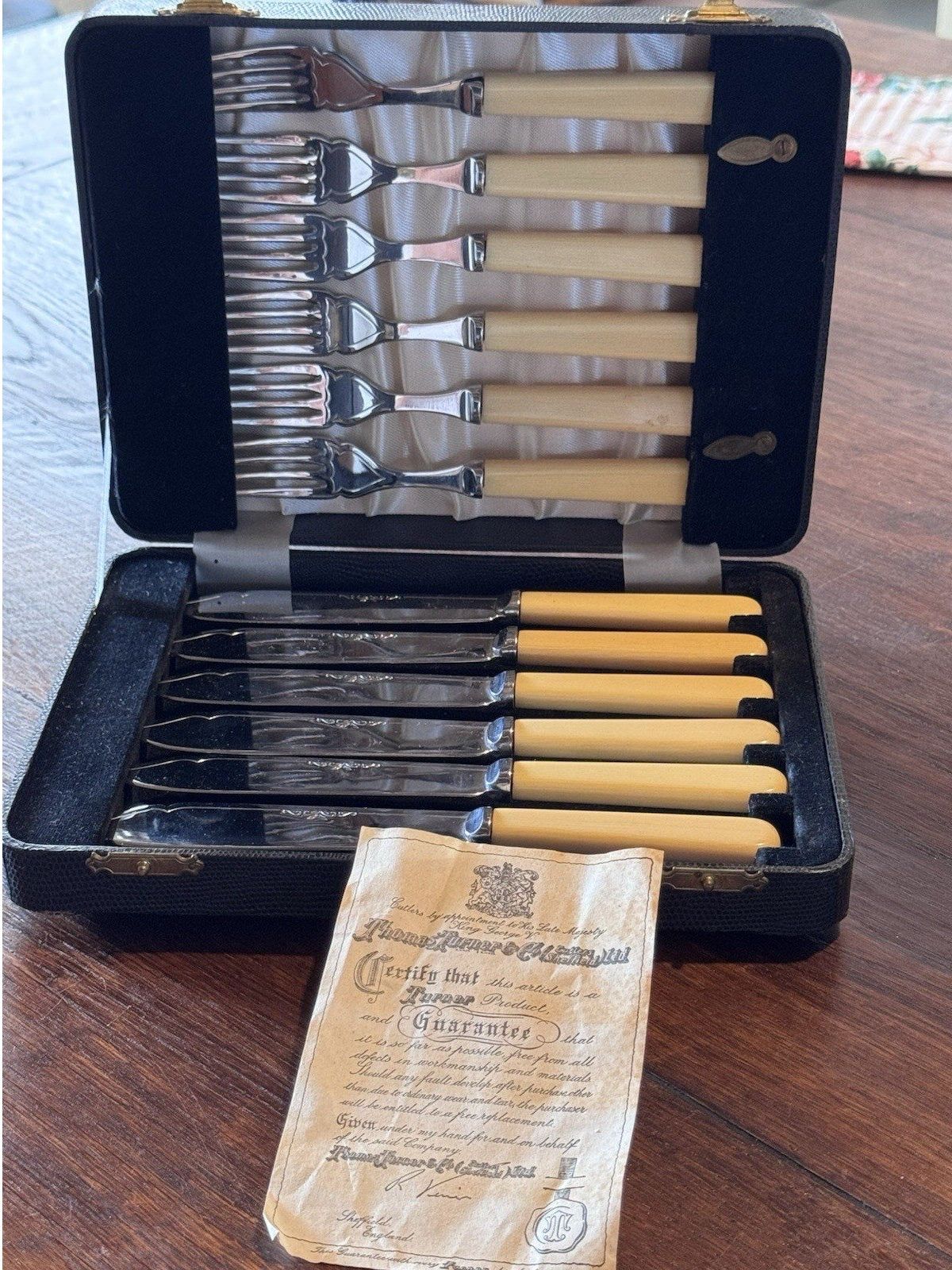 Sheffield Fish Knives & Forks Celluloid Handles Chrome Nickel Silver Boxed Set