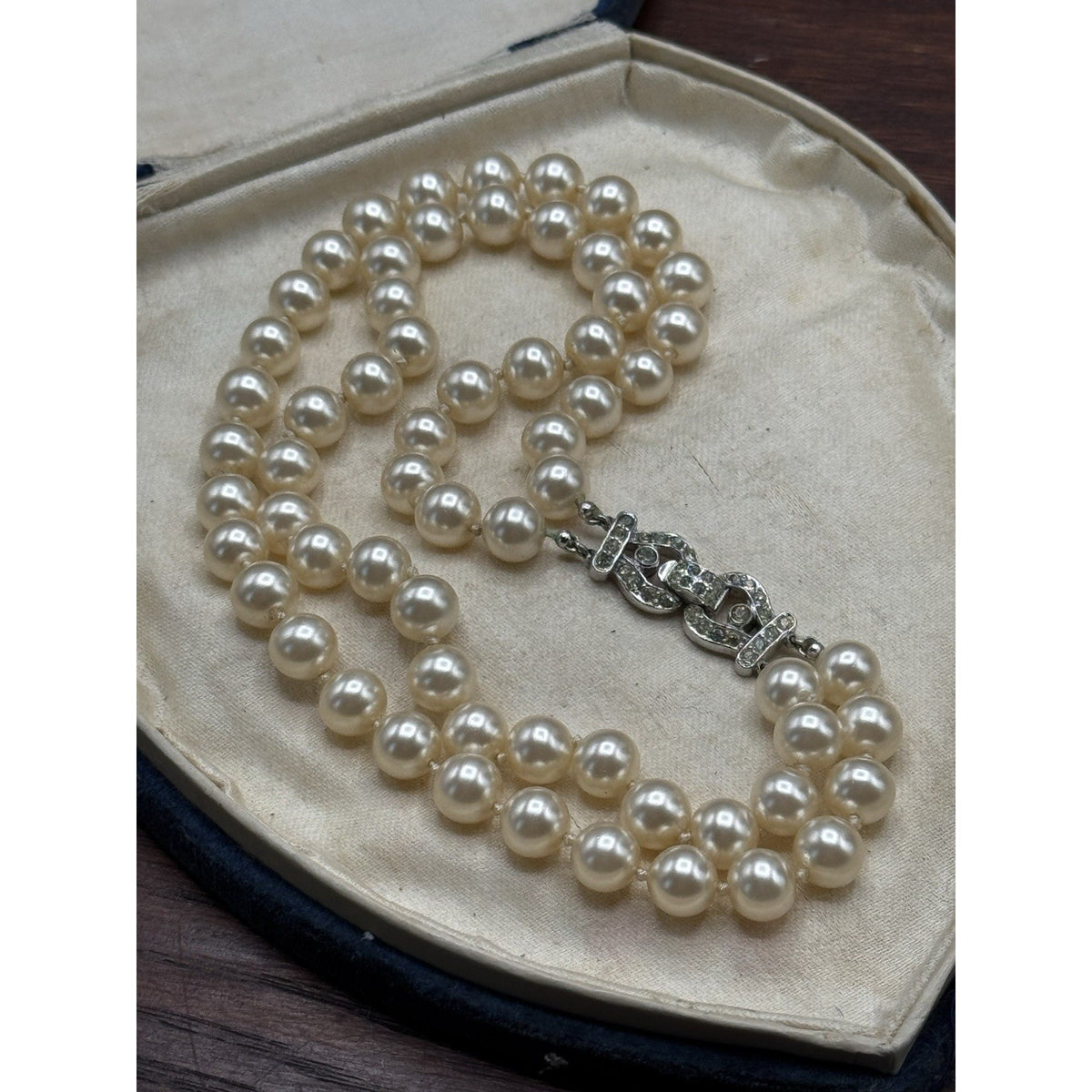Vintage Crown Trifari Faux Pearl Double Strand Choker Anklet 12” SMALL Signed