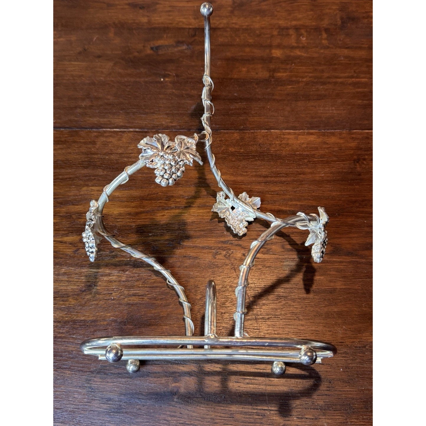 Silverplate Wine Bottle Caddy Grapes Vine 2 Bottle Holder 13.25”