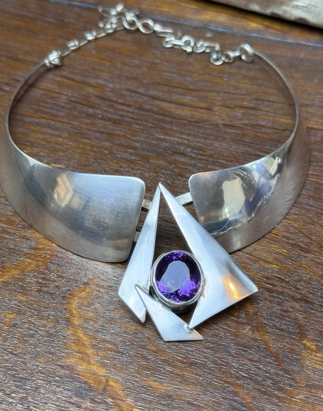 Vintage SUNRISE Necklace Sterling Southwestern Purple Stone Collar 16.5”