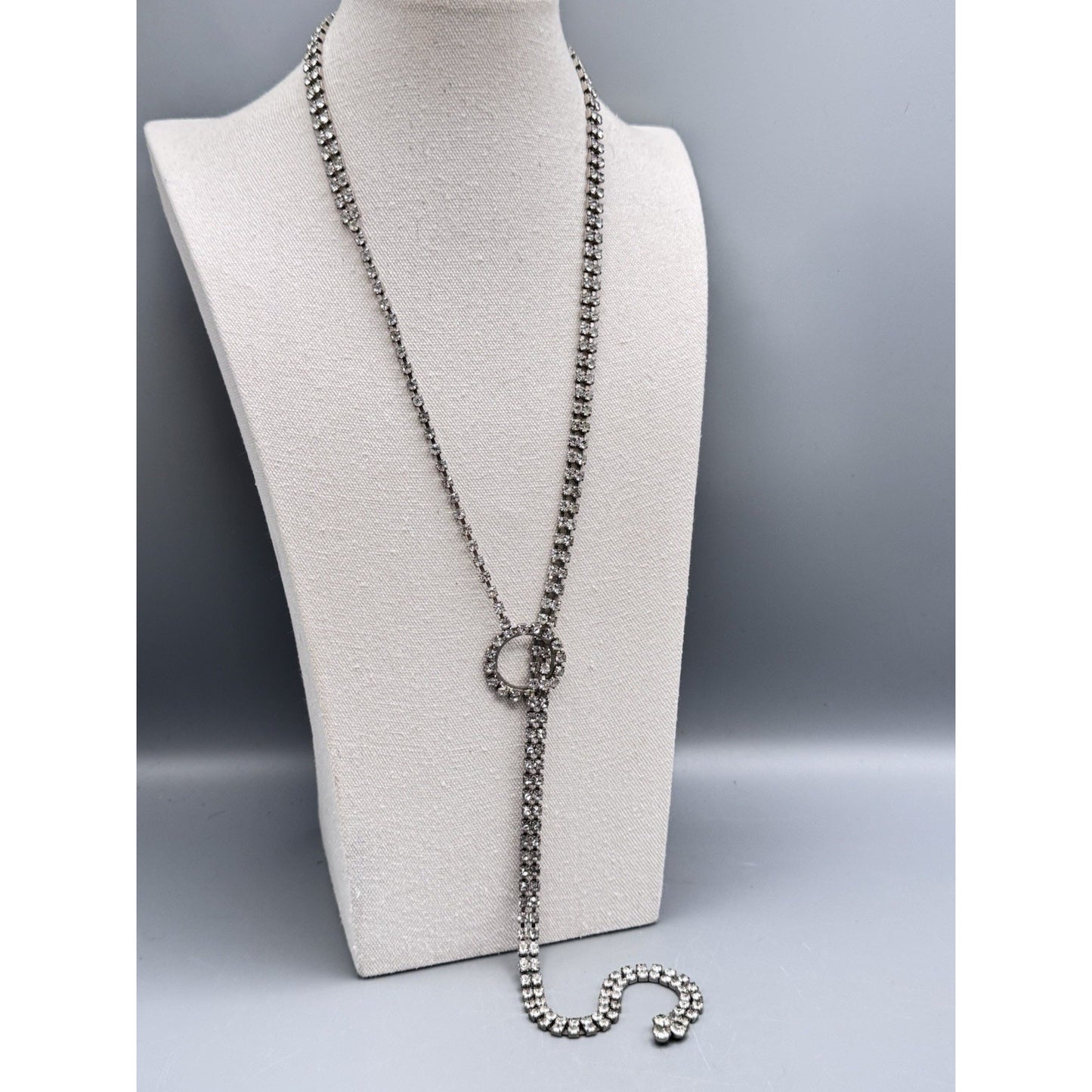 Rhinestone Lariat Necklace Belt Convertible Clear Crystal 37.5” VINTAGE