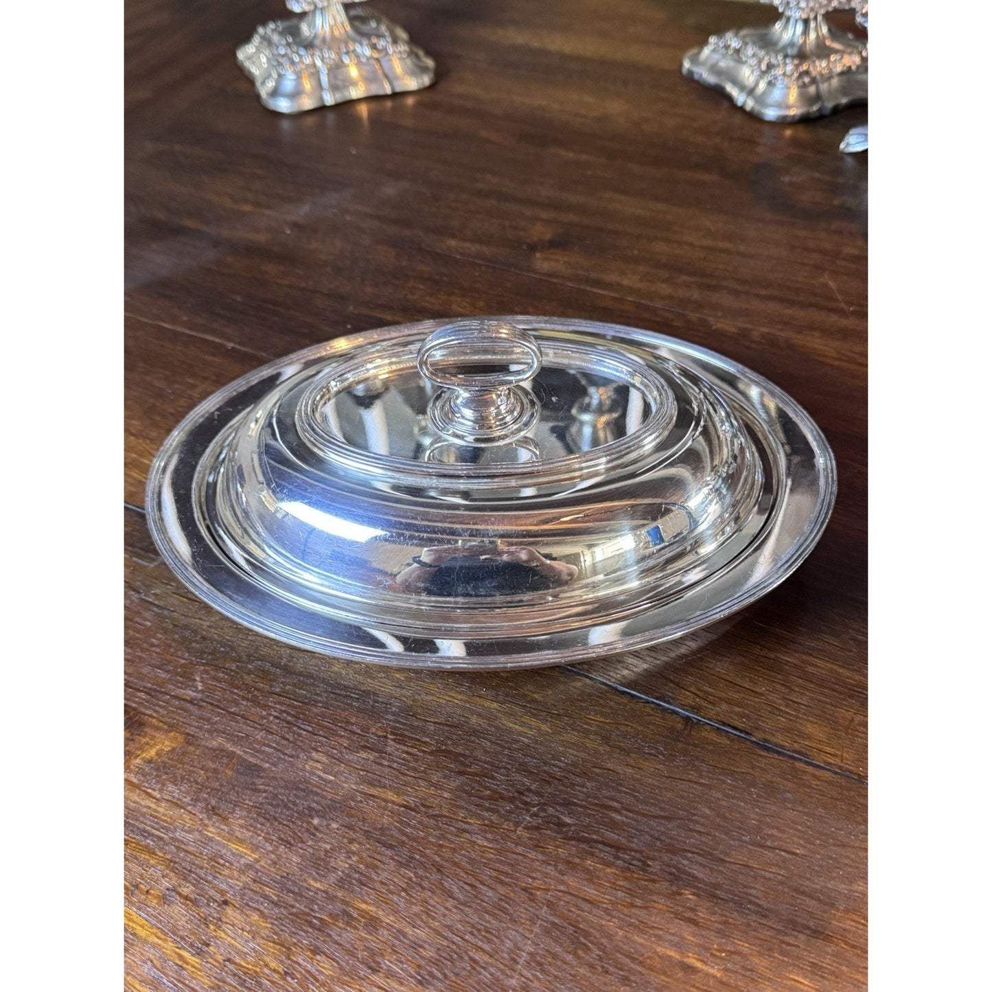 Silverplate Covered Serving Dish on Nickel with Removable Handle