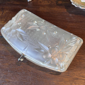 Vintage Lucite Rhinestone Clutch Purse Frosted Floral Clear Evening Handbag