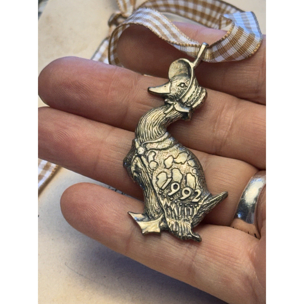 Sterling Silver Goose Ornament 1992 H&H Bonnet Christmas Vintage 2.25” x 1.25”