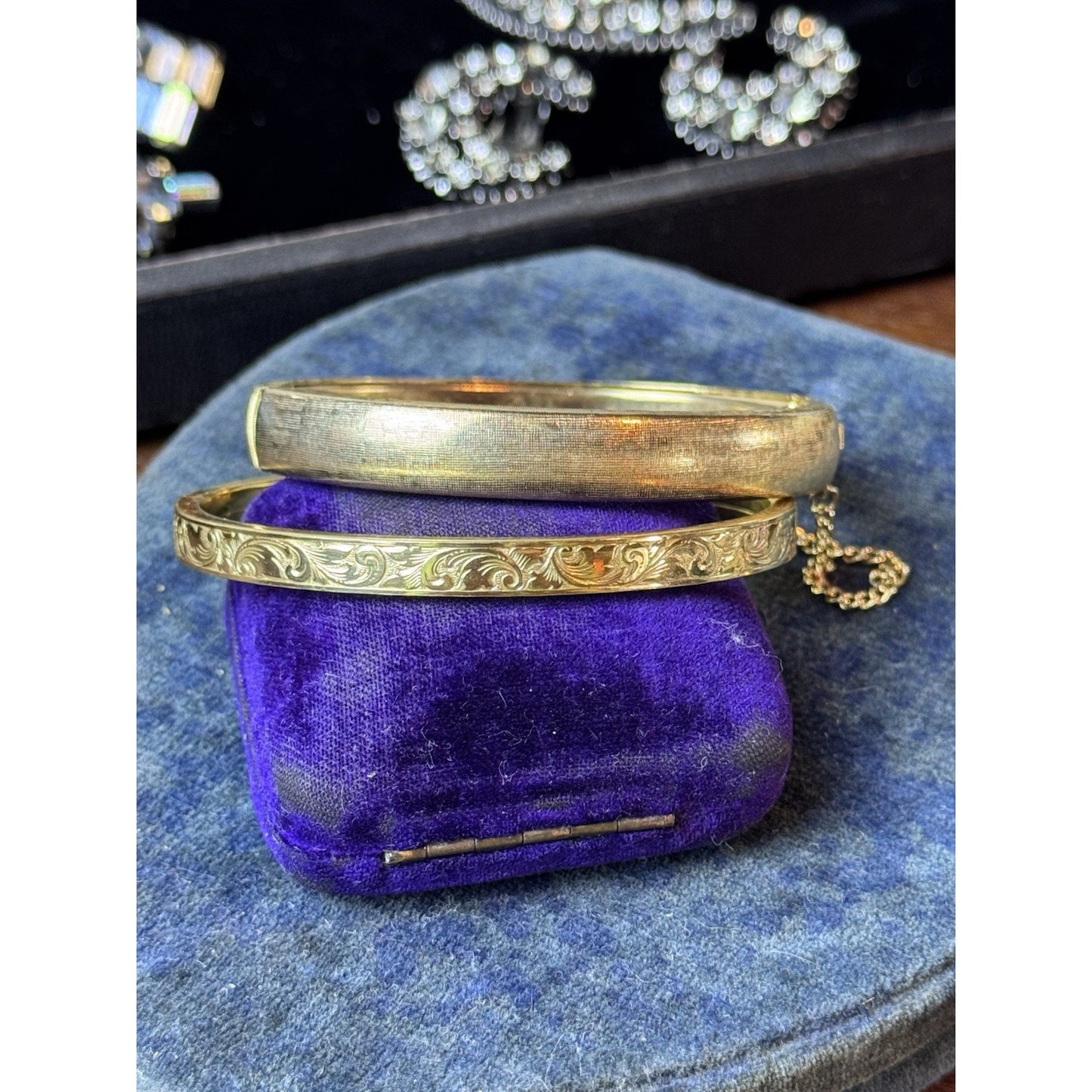 Goldtone Bangle Bracelets LOT of 2 Textured Etched Antique Style VINTAGE