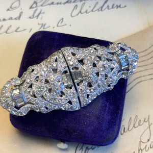 Coro DUETTE Dress Clip Brooch Art Deco Rhinestone Patent 179886