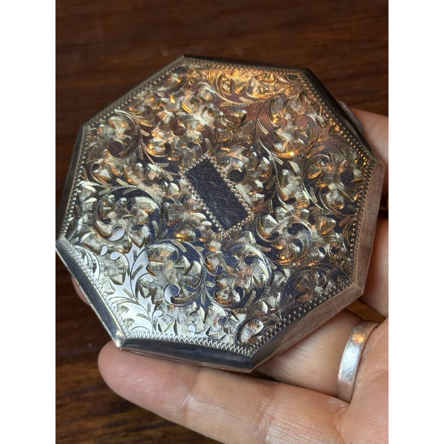 Sterling Compact Mirror Perfume Bottle Set 950 Silver Engraved EMPTY