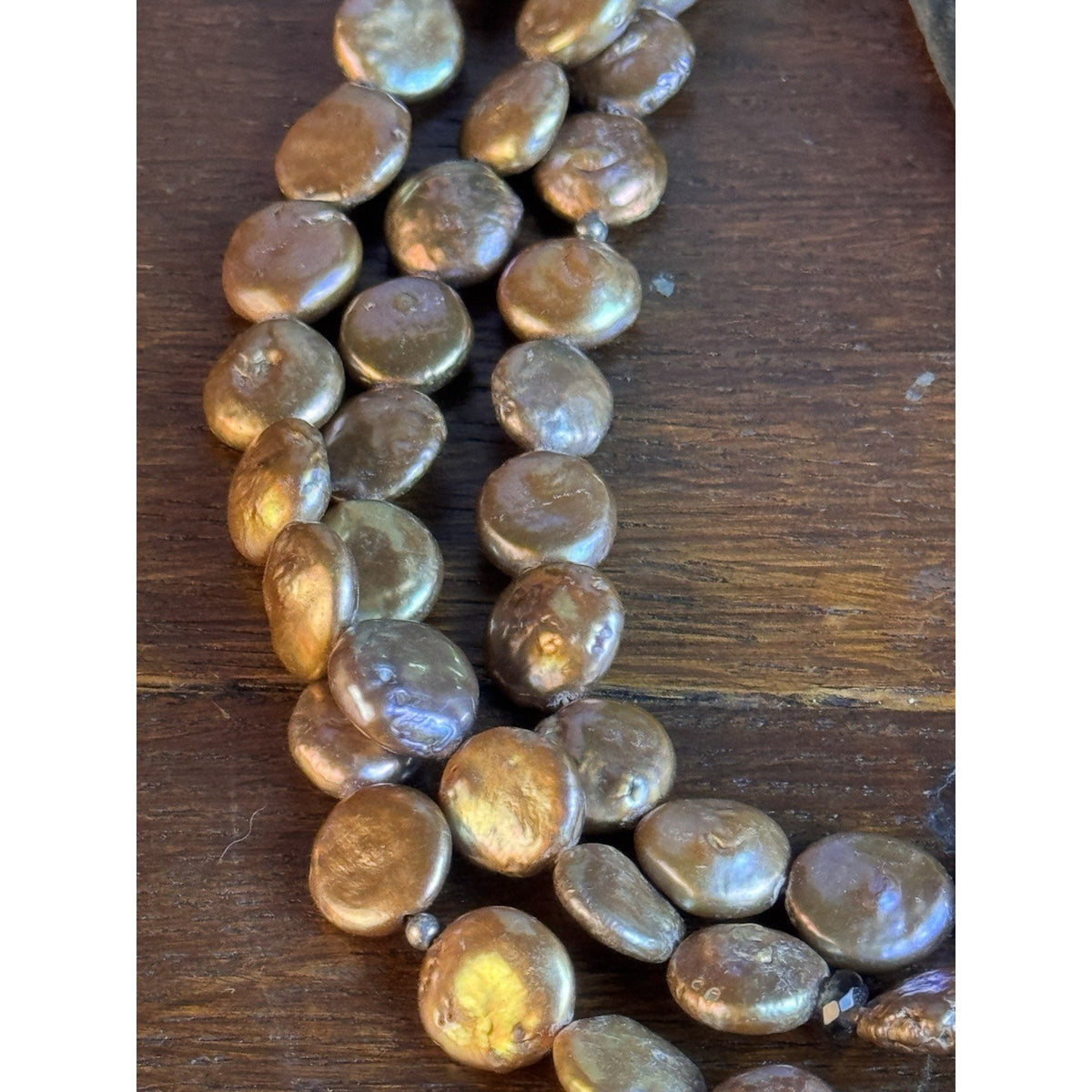 Silpada Bronze Coin Pearl Necklace 3 Strand Sterling Silver 11mm Extender 18”