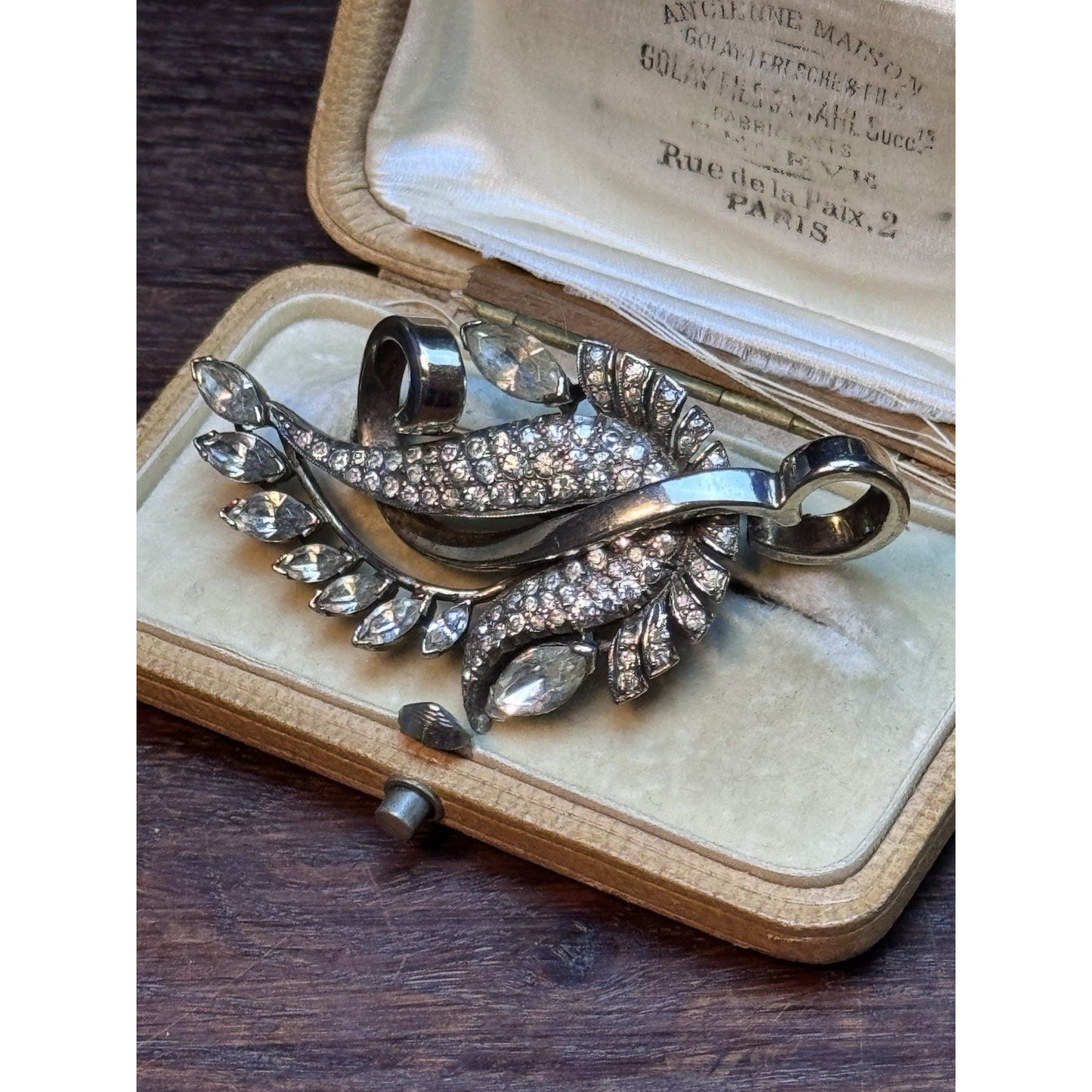 Vintage Pennino Sterling Brooch Clear Rhinestone Floral Spray 2.5” Signed
