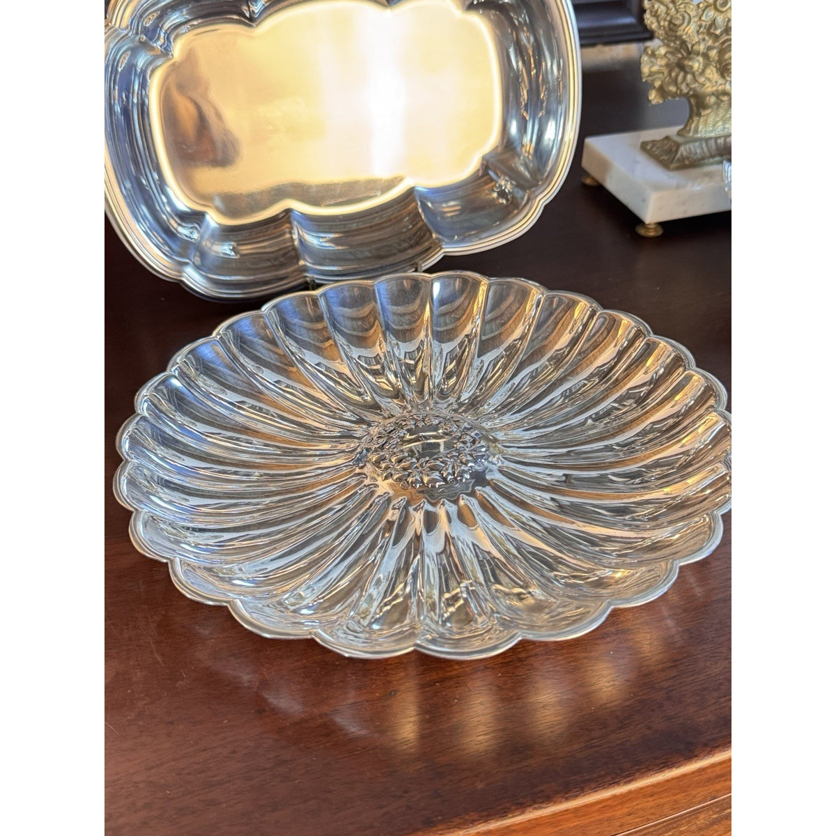 Wilcox Silverplate Serving Bowl Floral Wreath Fluted Scalloped 10.75”
