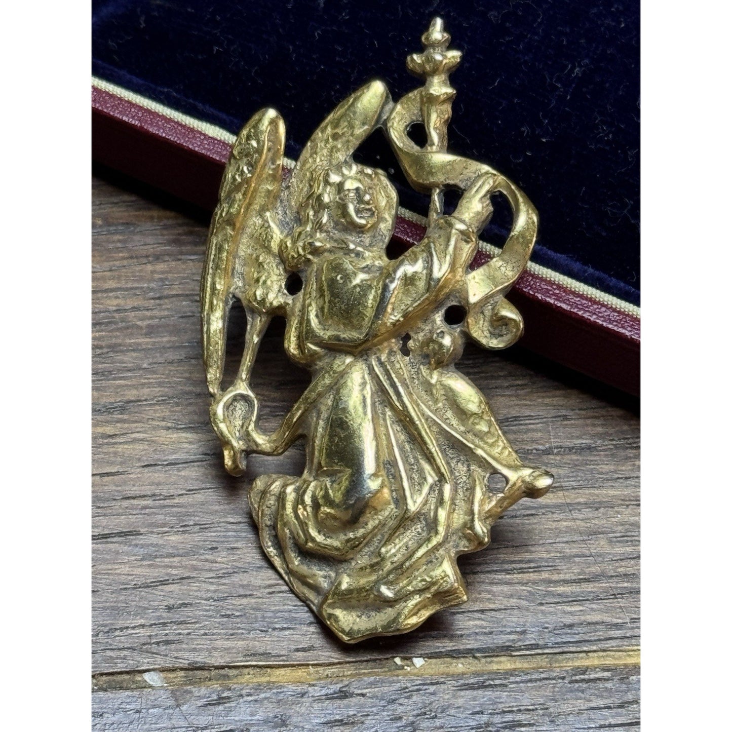 Vintage Alva Museum Replicas Angel Brooch Goldtone Figural Pin 2”