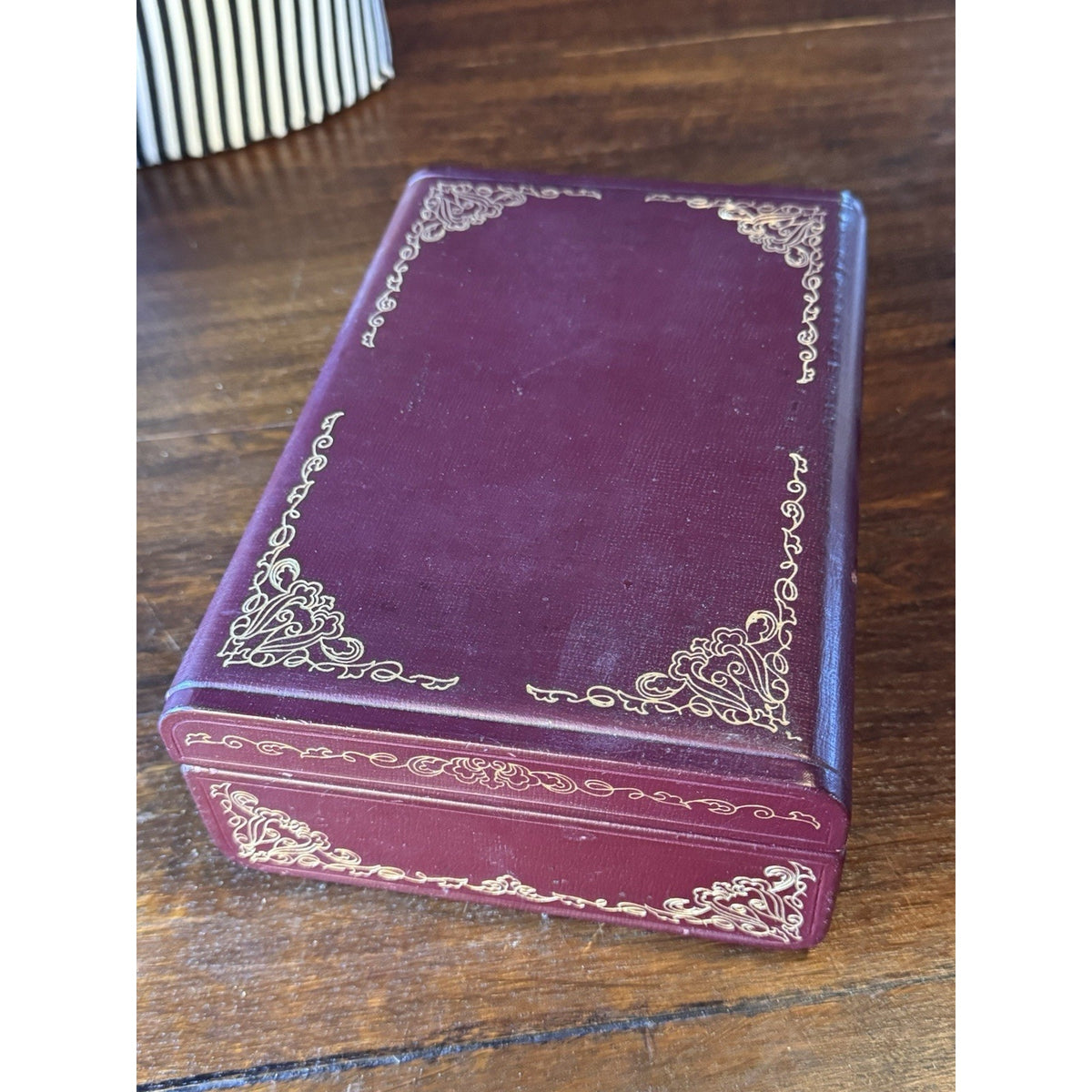 Vintage Farrington Jewelry Box Burgundy Texol Velvet Lined With Insert Case 9.5”