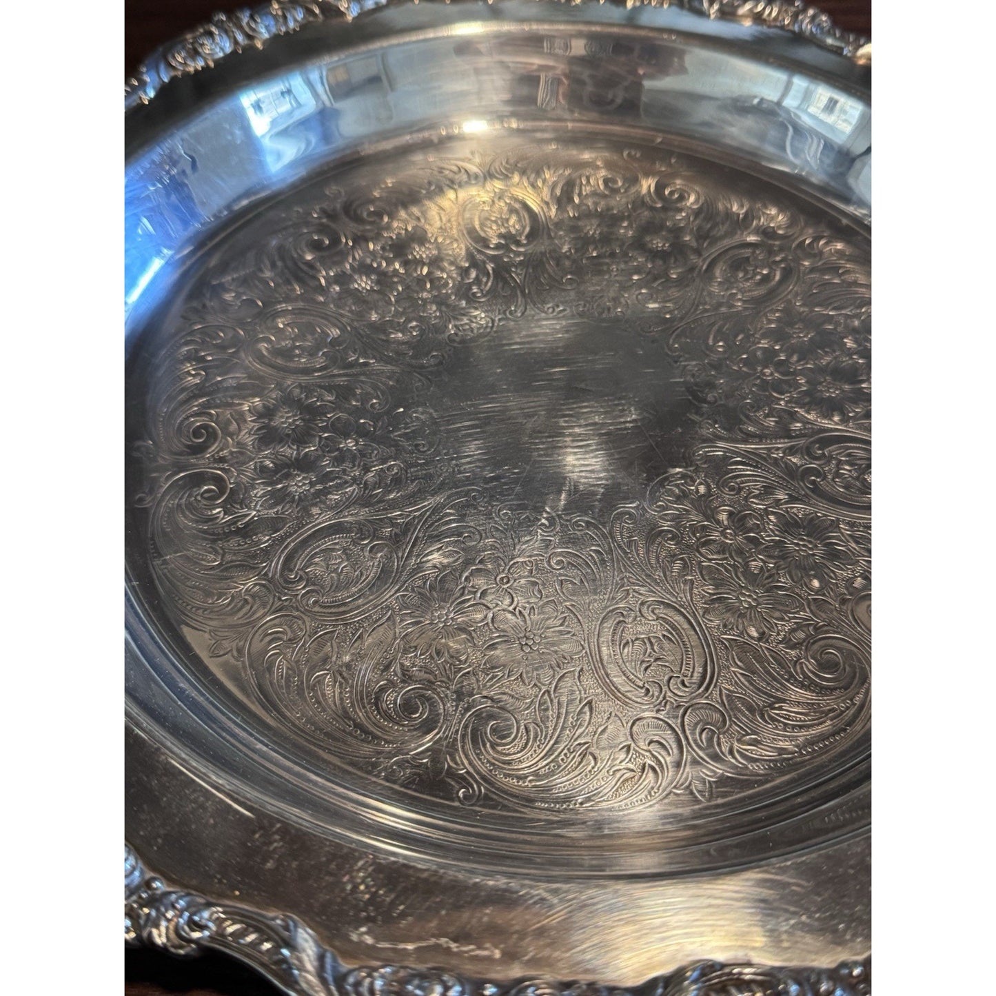 Silverplate Footed Round Serving Tray 11.75” Deep VINTAGE