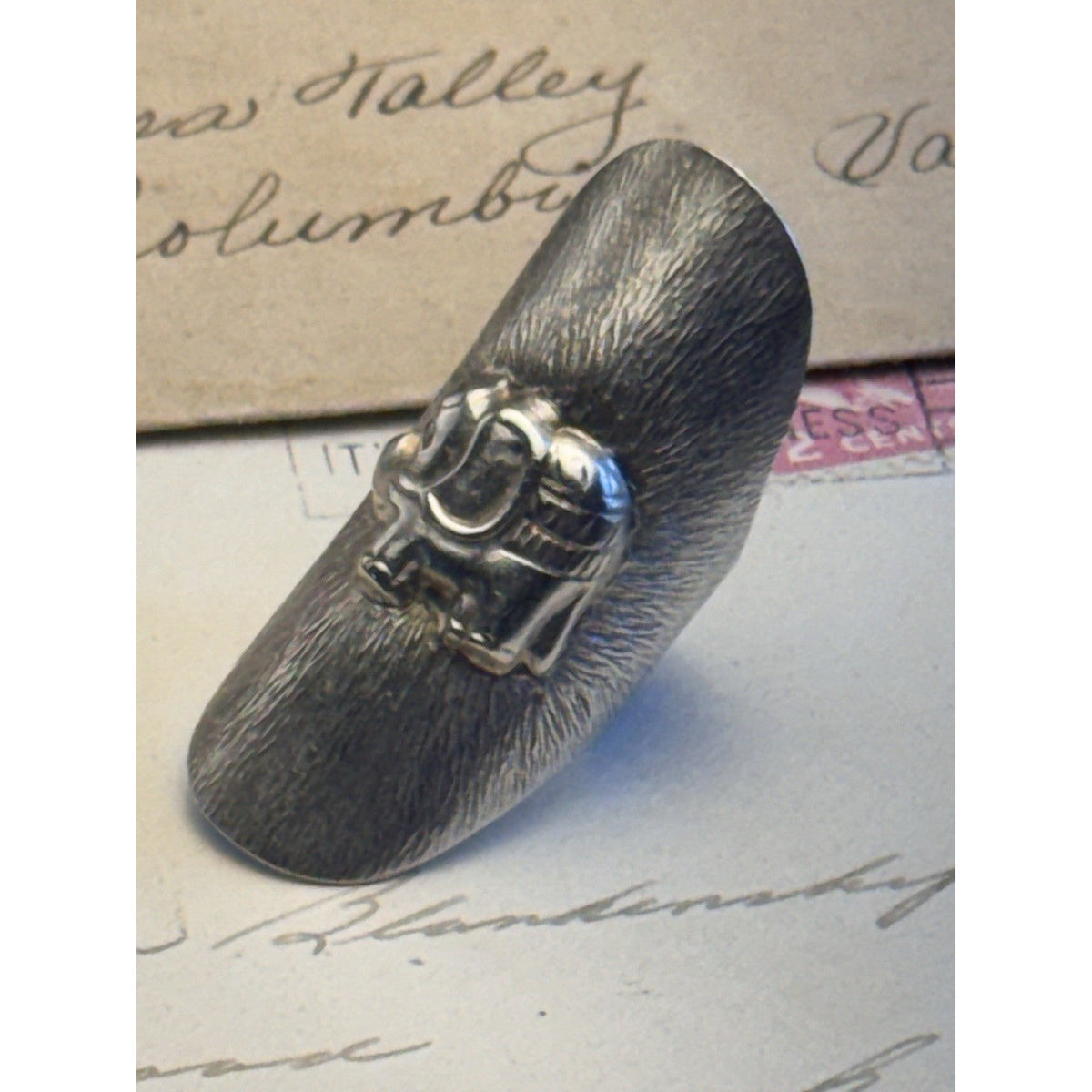 Artisan Silver Ring ELEPHANT Thailand Adjustable Size 8 Statement 2” Tested