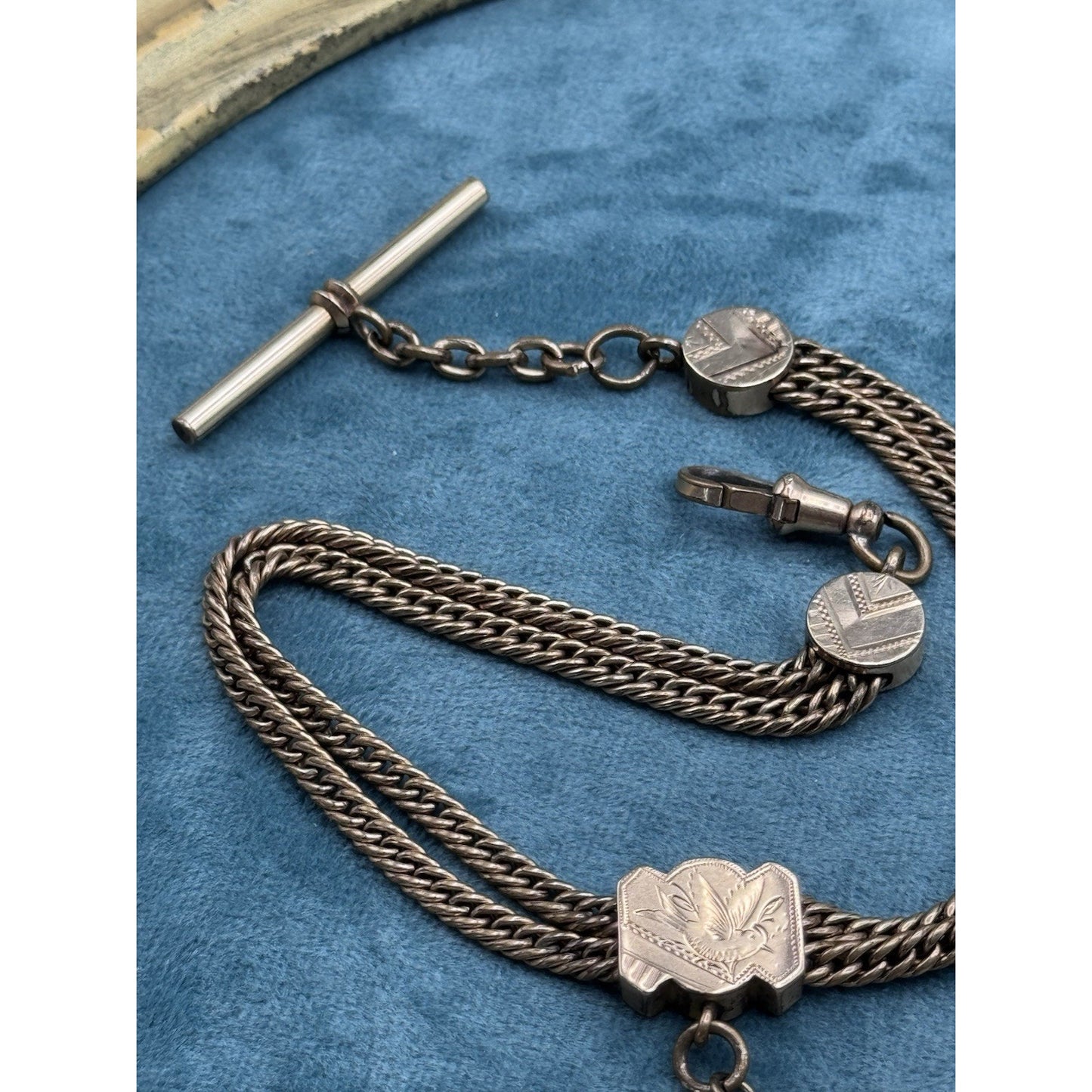 Antique Gold Filled Albert Watch Chain Cameo Fob T Bar 12” Victorian