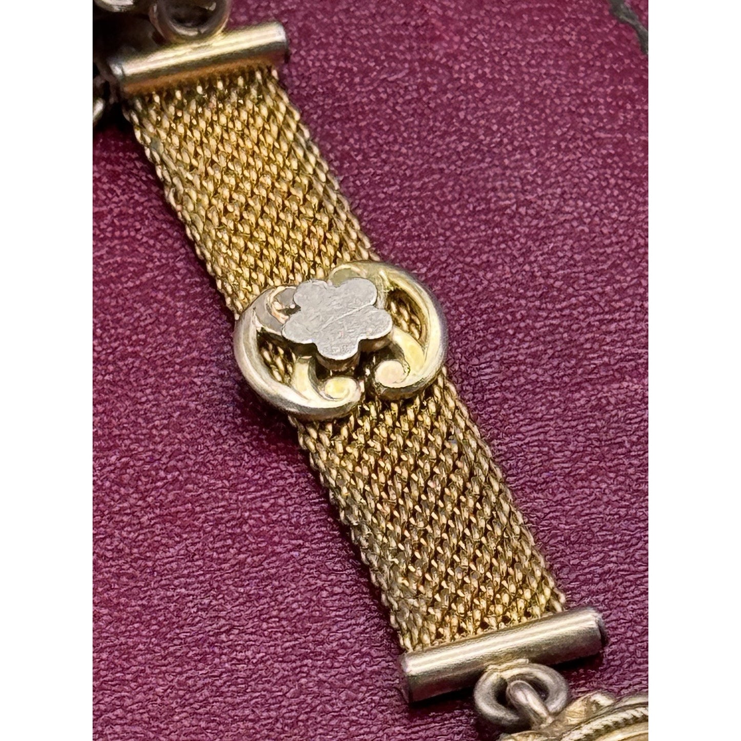 Gold-Filled Watch Fob Strap Monogram Mesh Chain Dog Clip 5.5” HFB Vintage