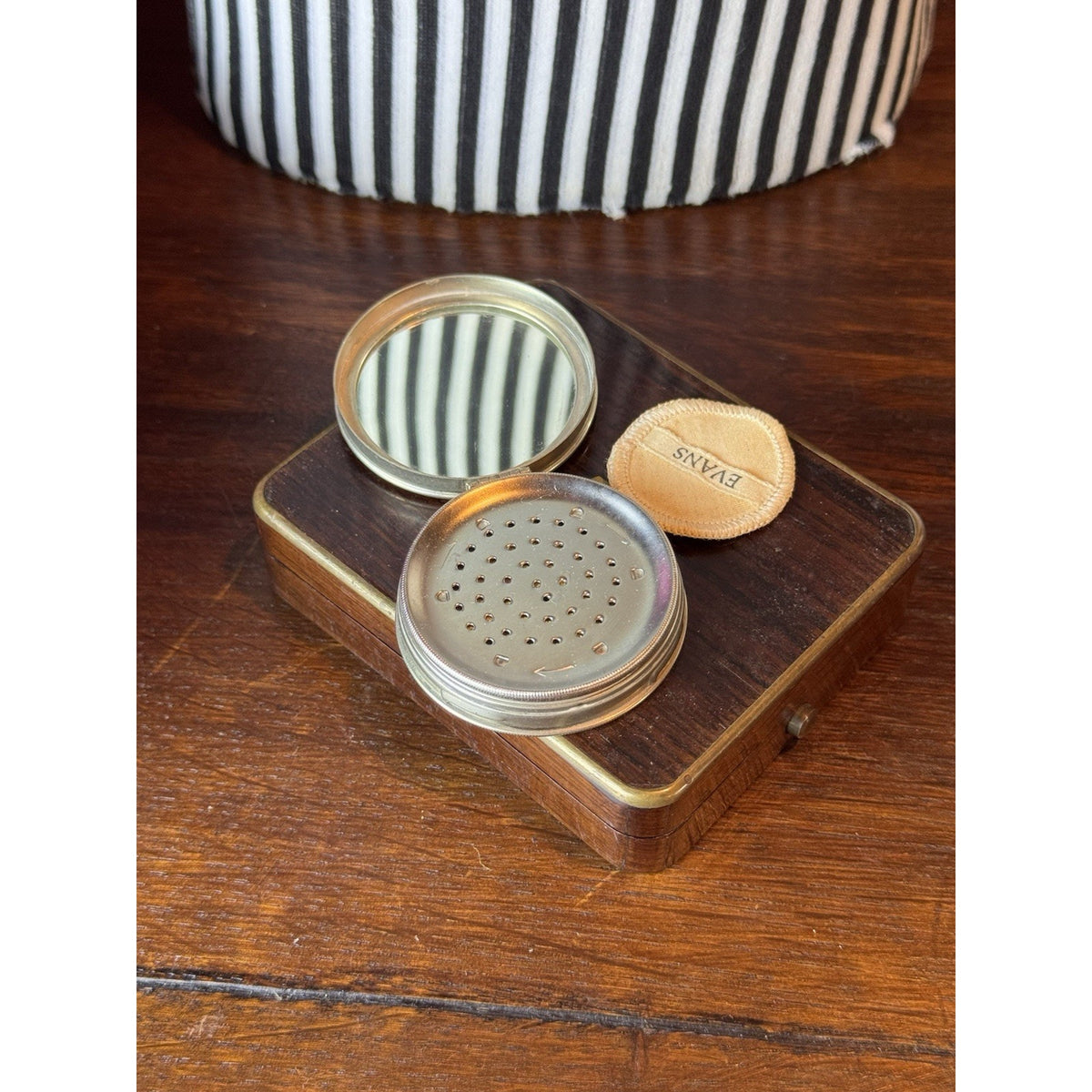 Antique Compact Norida 1924 Silvertone Powder Mirror Sifter Puff USA 2” EMPTY