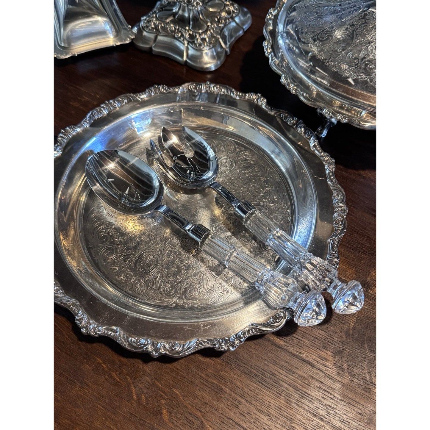 Vintage WATERFORD Crystal Salad Serving Set Fork Spoon Signed 10.75”