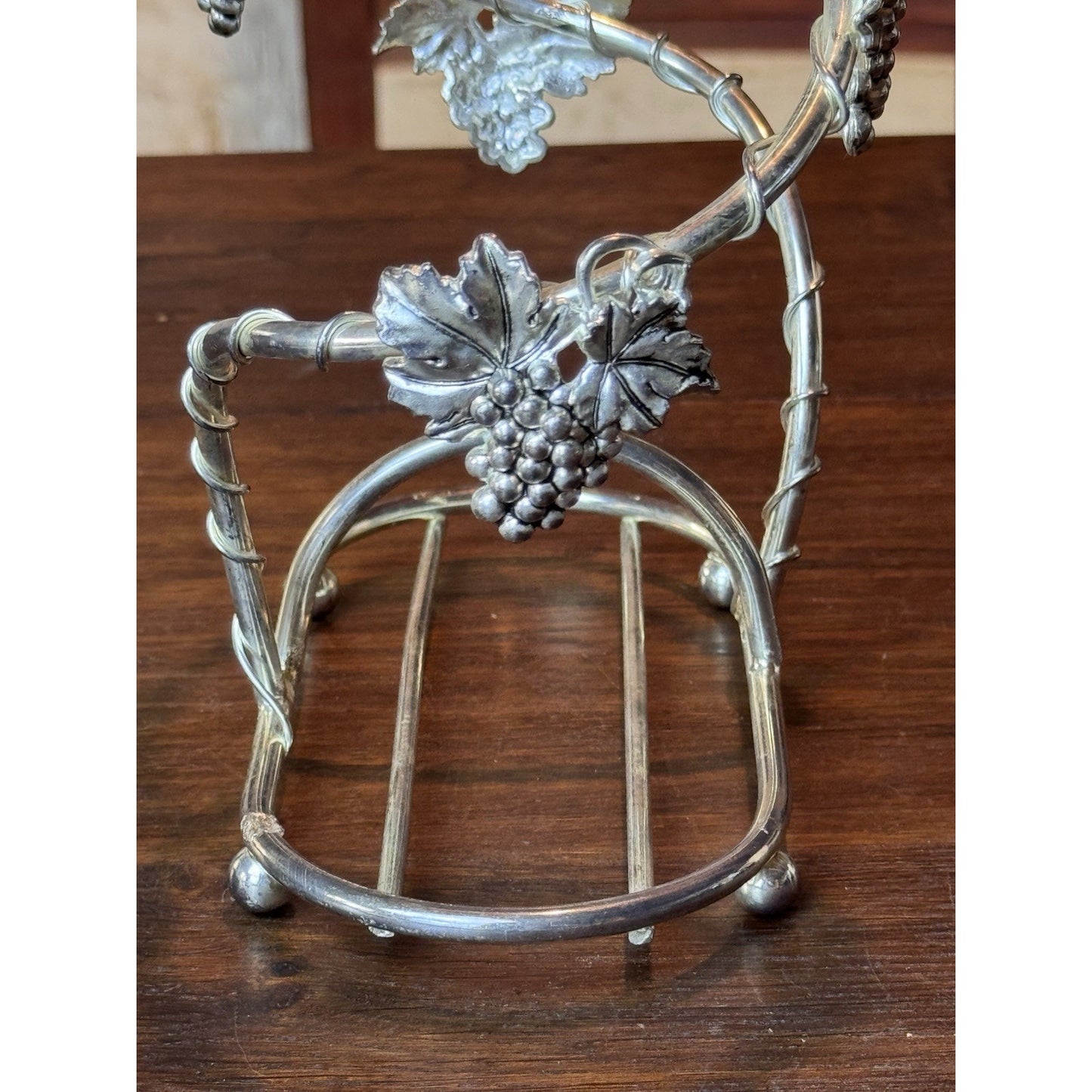 Silverplate Wine Bottle Caddy Grapes Vine 2 Bottle Holder 13.25”