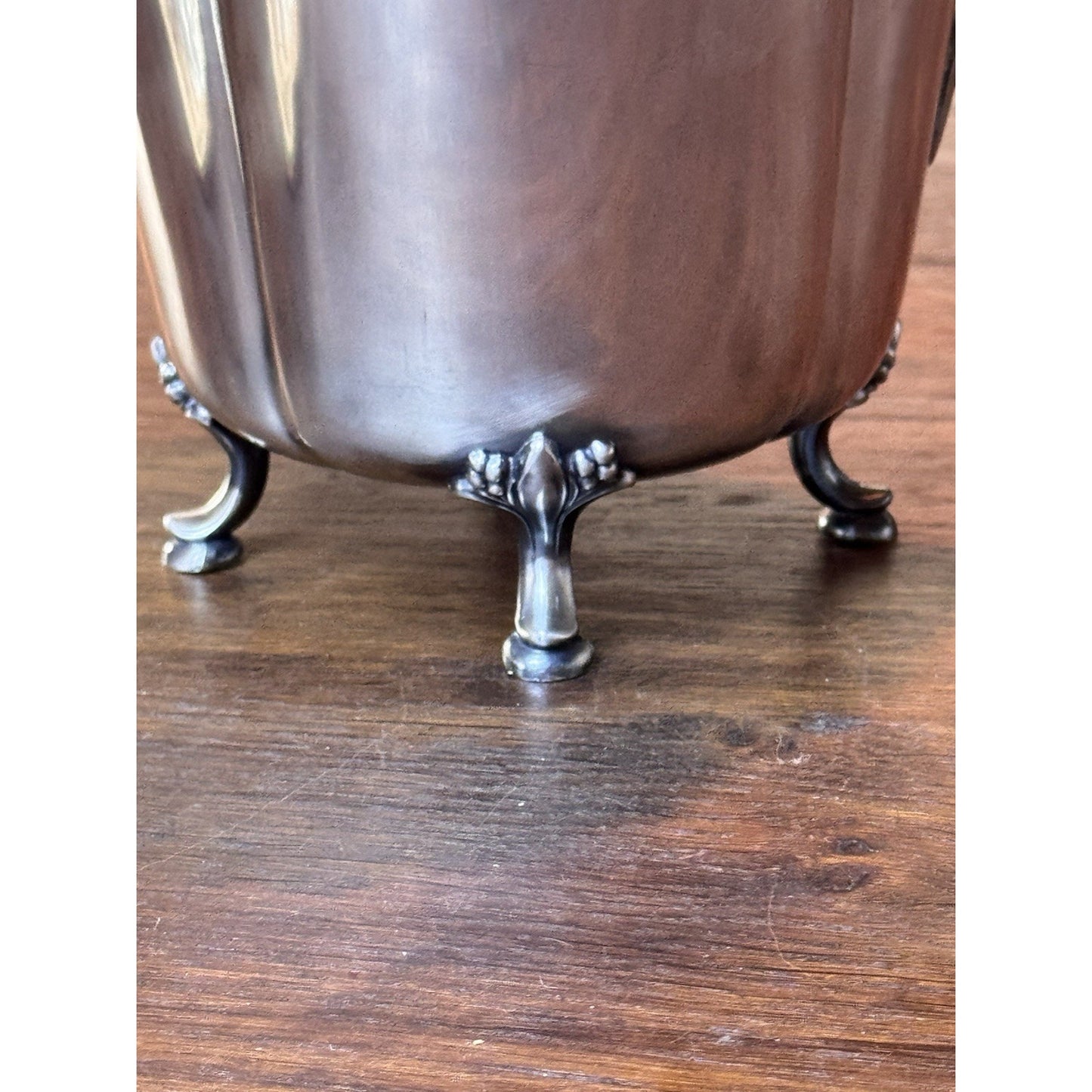 Vintage Silverplate Ice Bucket Footed Floral 8.25”