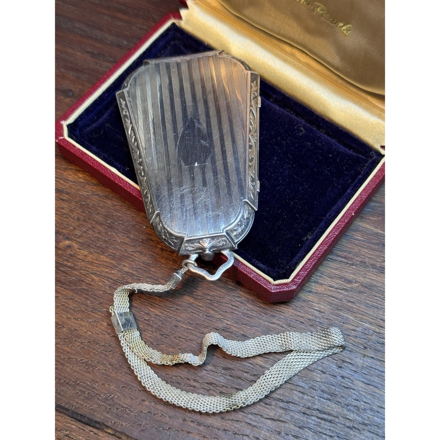 Vintage Art Deco Silverplate Compact Wristlet Mirror No Monogram 1920-30