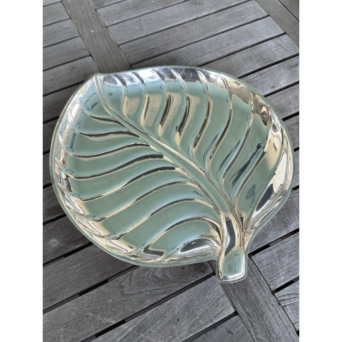 Vintage IS Silver Co Palm Leaf Serving Tray Silverplate Hollywood Regency 15”