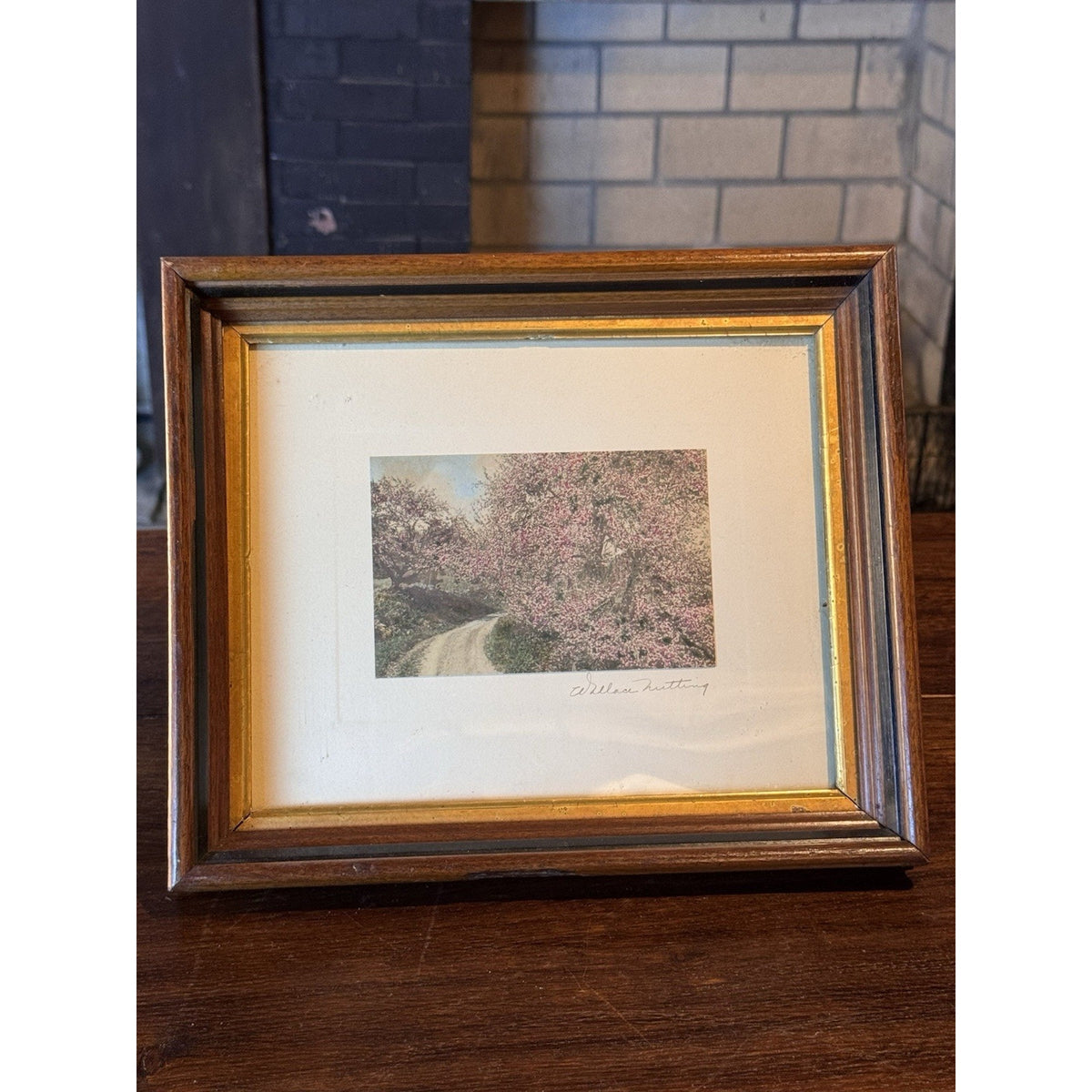 Wallace Nutting Framed Hand Colored Photograph Spring Blossoms Wood Frame 12”
