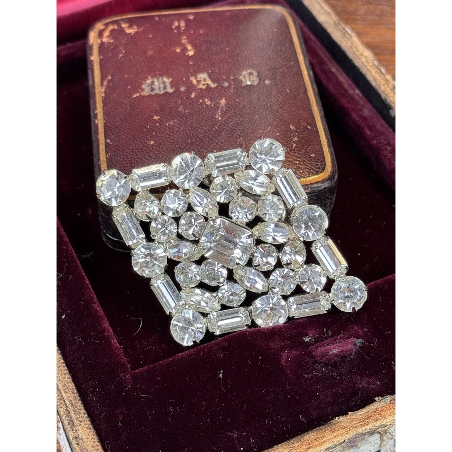 Vintage Clear Rhinestone Statement Brooch – Art Deco Style 2.5” X 2”