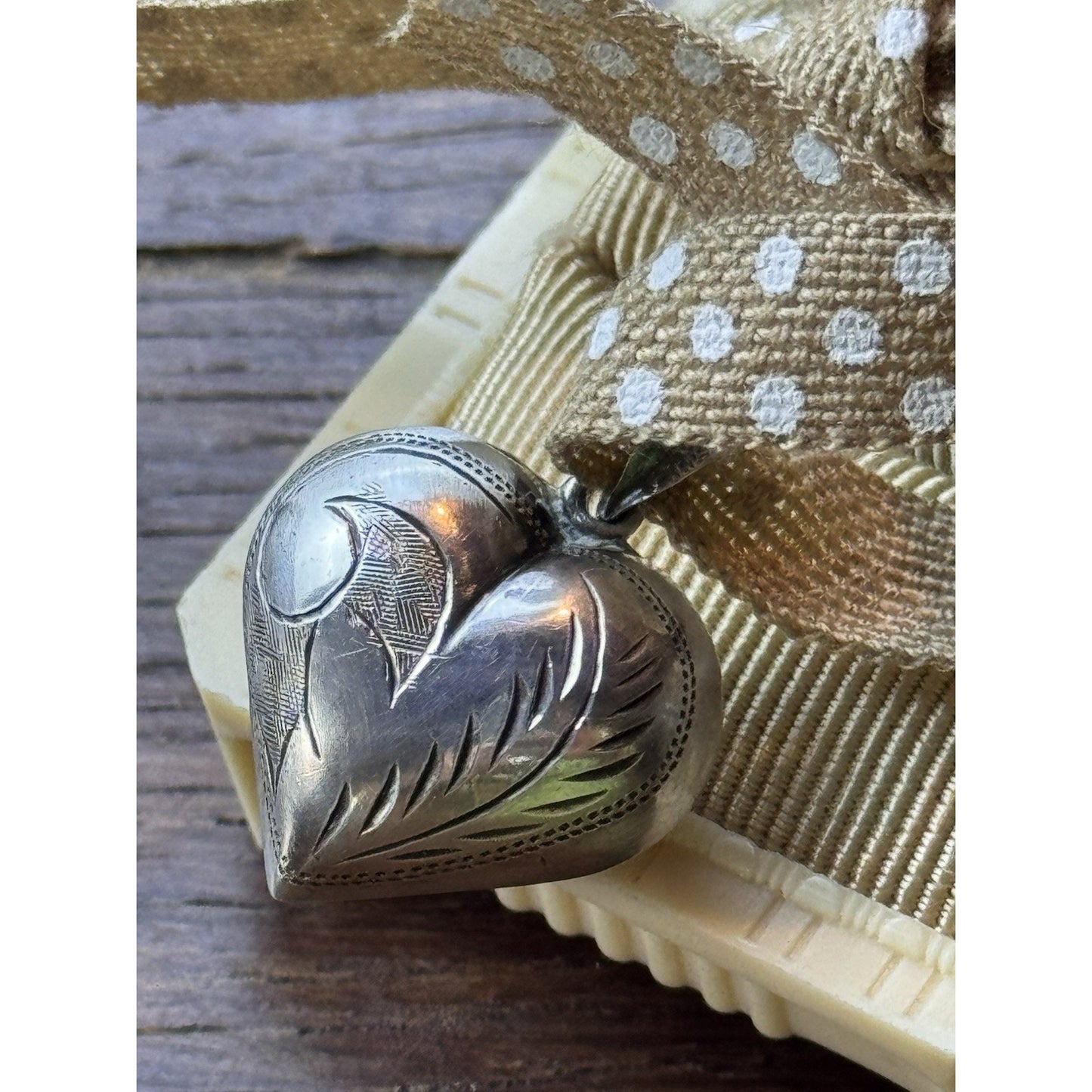 Sterling Silver Puffy Heart Pendant 1” Engraved 925 Vintage Love Token Charm