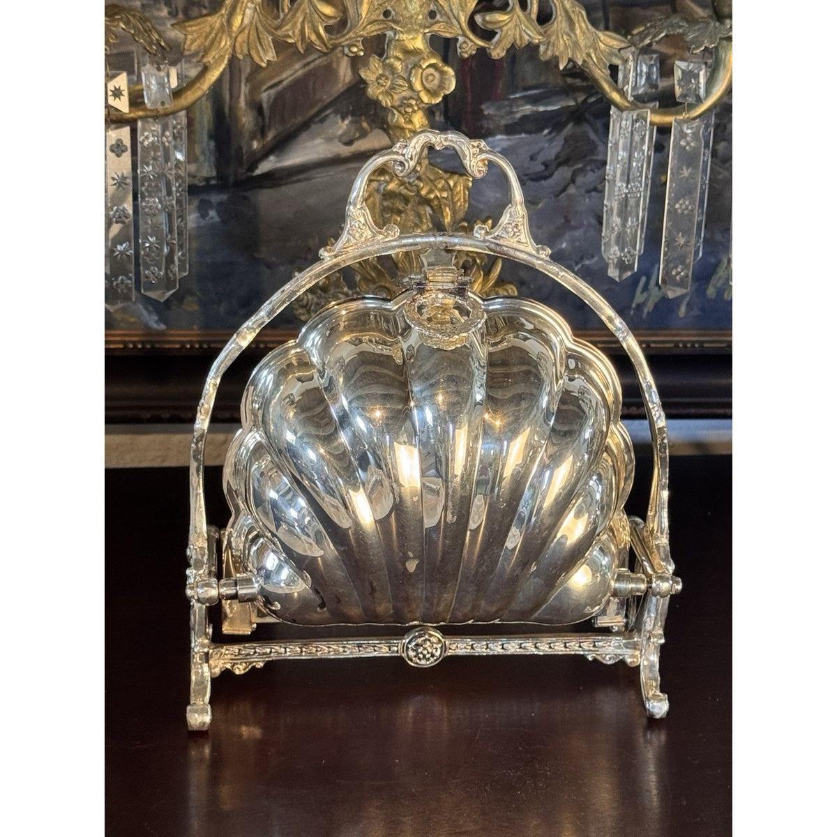 Victorian Style Silverplate Shell Biscuit Box Ornate Folding Server F.B. Rogers 10.5” READ‼️