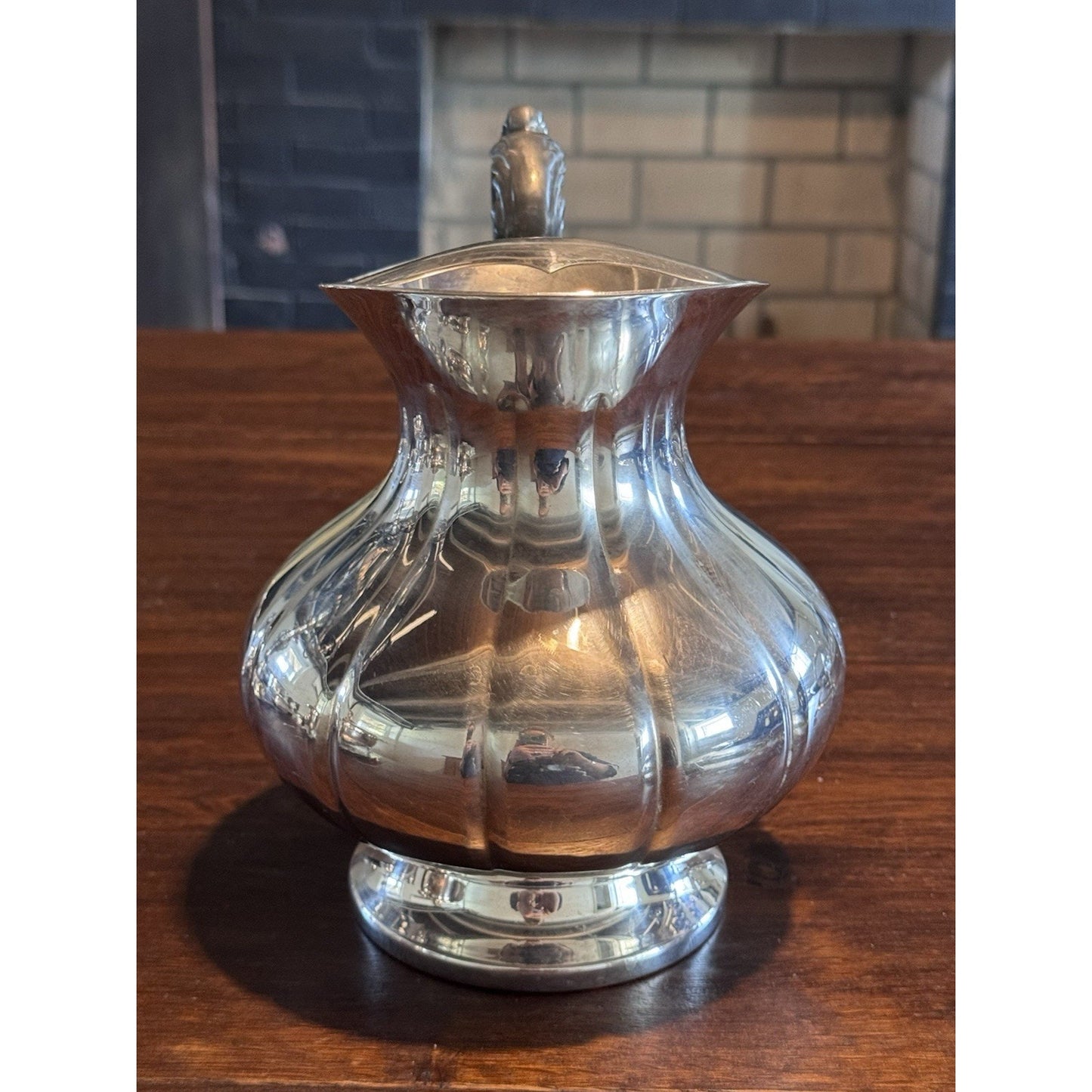 Silverplate Pitcher Ice Lip Chippendale Style Water Jug Barware 8” Vintage