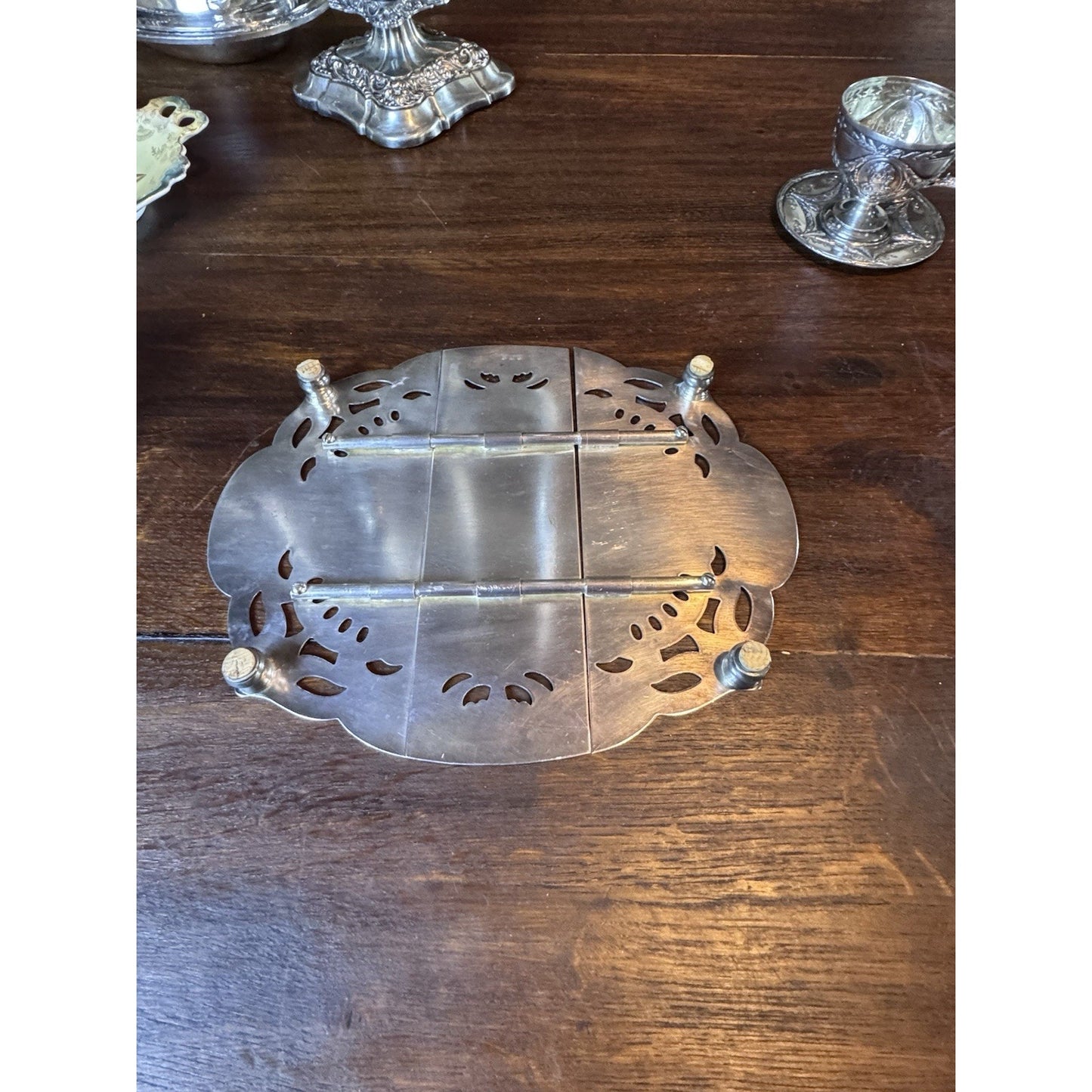 Vintage Silverplate Expandable Trivet Ornate Reticulated 10.5” To 12.5”