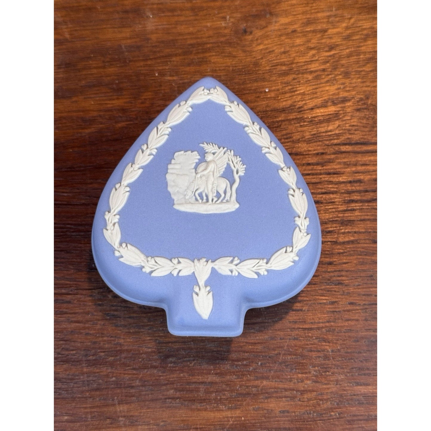 Vintage Wedgwood Jasperware Blue Spade Trinket Box Pegasus Lidded 3” England