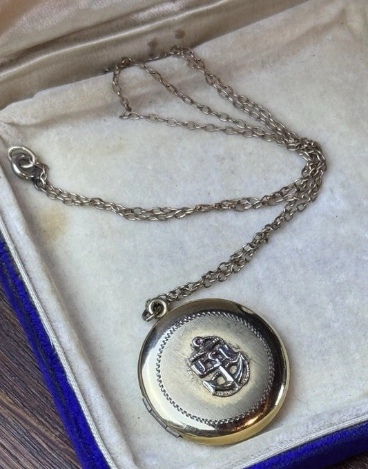 Vintage Gold Filled USN Anchor Locket Necklace 19” Chain Sweetheart Military
