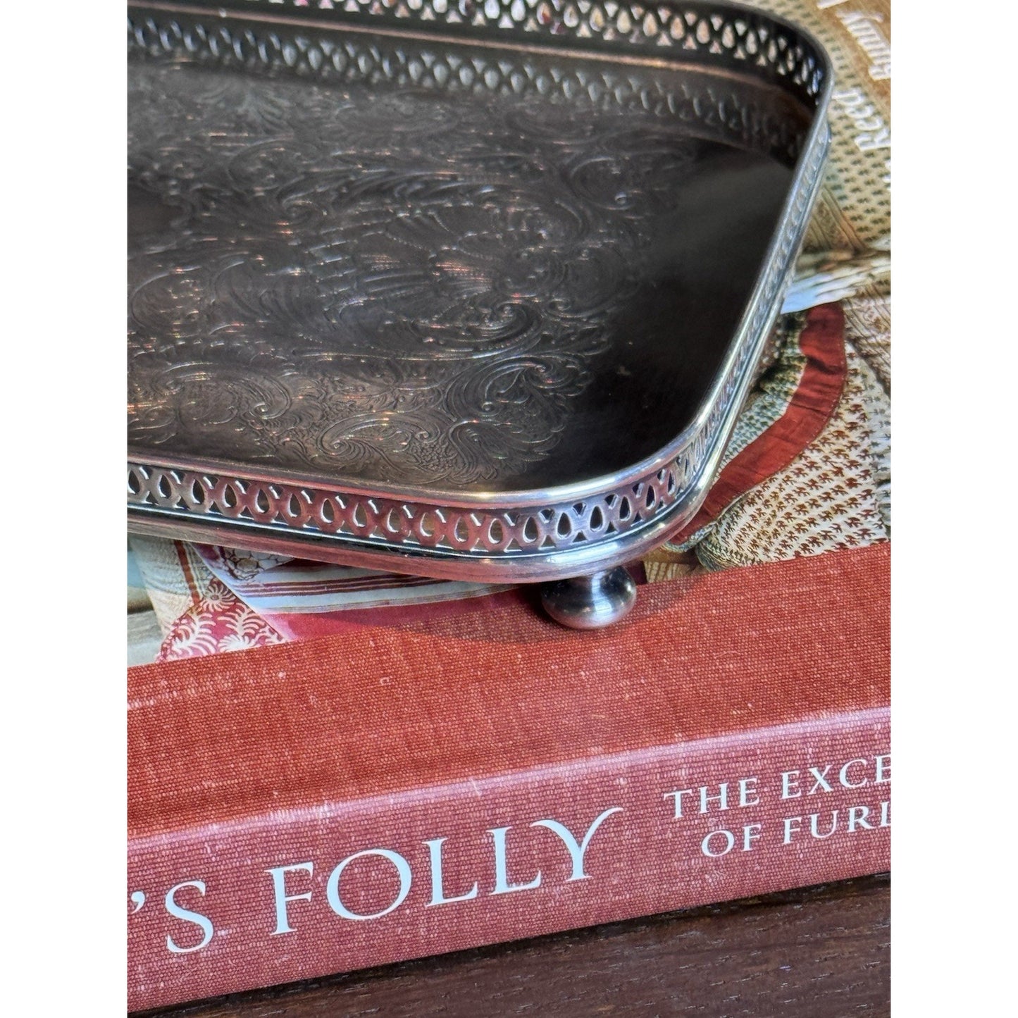 Vintage Sheffield Silverplate Footed Gallery Tray Jewelry Vanity Catchall 9”
