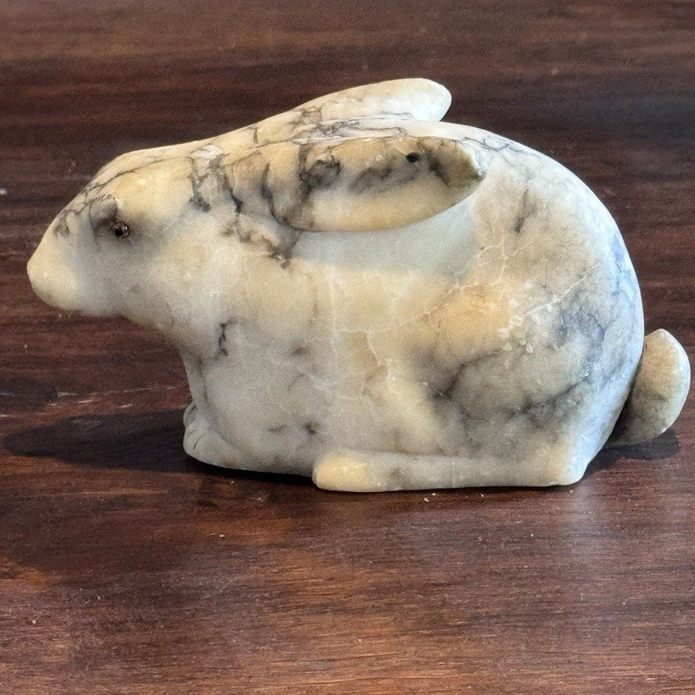 Alabaster Rabbit Figurine Hand Carved Marble Stone Bunny Sculpture 5.5”