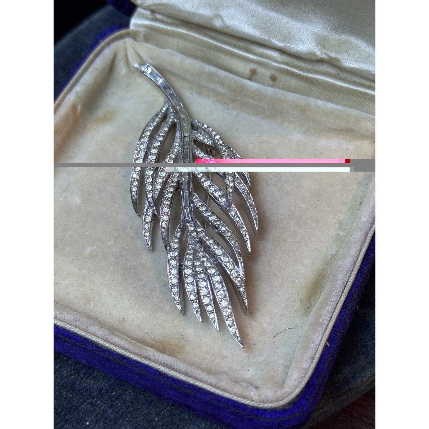 Vintage Panetta Rhinestone Feather Brooch Silver Tone Signed Designer Pin 3.5”