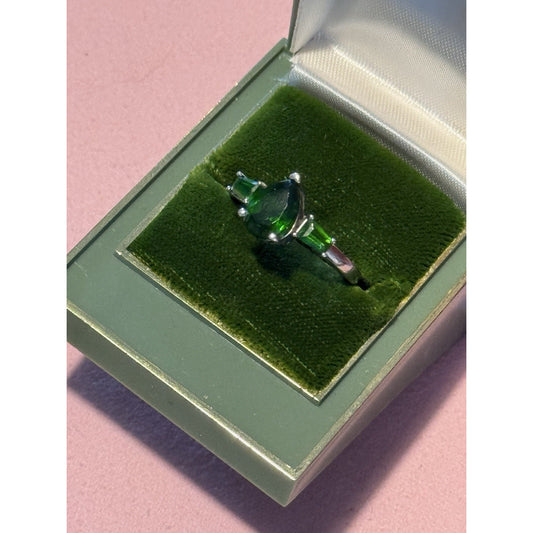 Vintage BBJ Sterling Silver Green Rhinestone Ring – Size 9.75