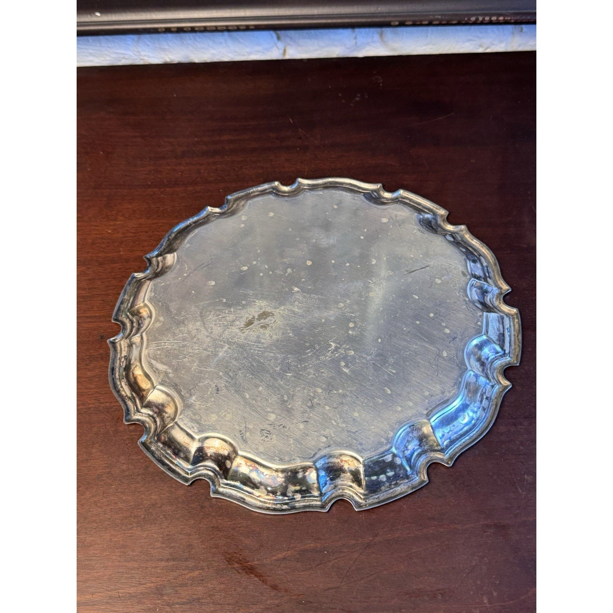 Silverplate Round Tray Towle Ornate Floral Scroll Scalloped Rim