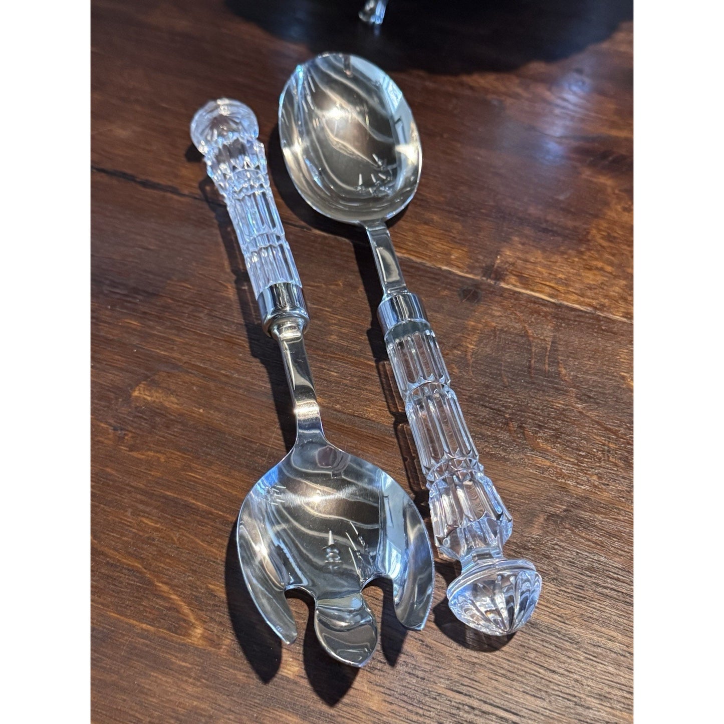 Vintage WATERFORD Crystal Salad Serving Set Fork Spoon Signed 10.75”