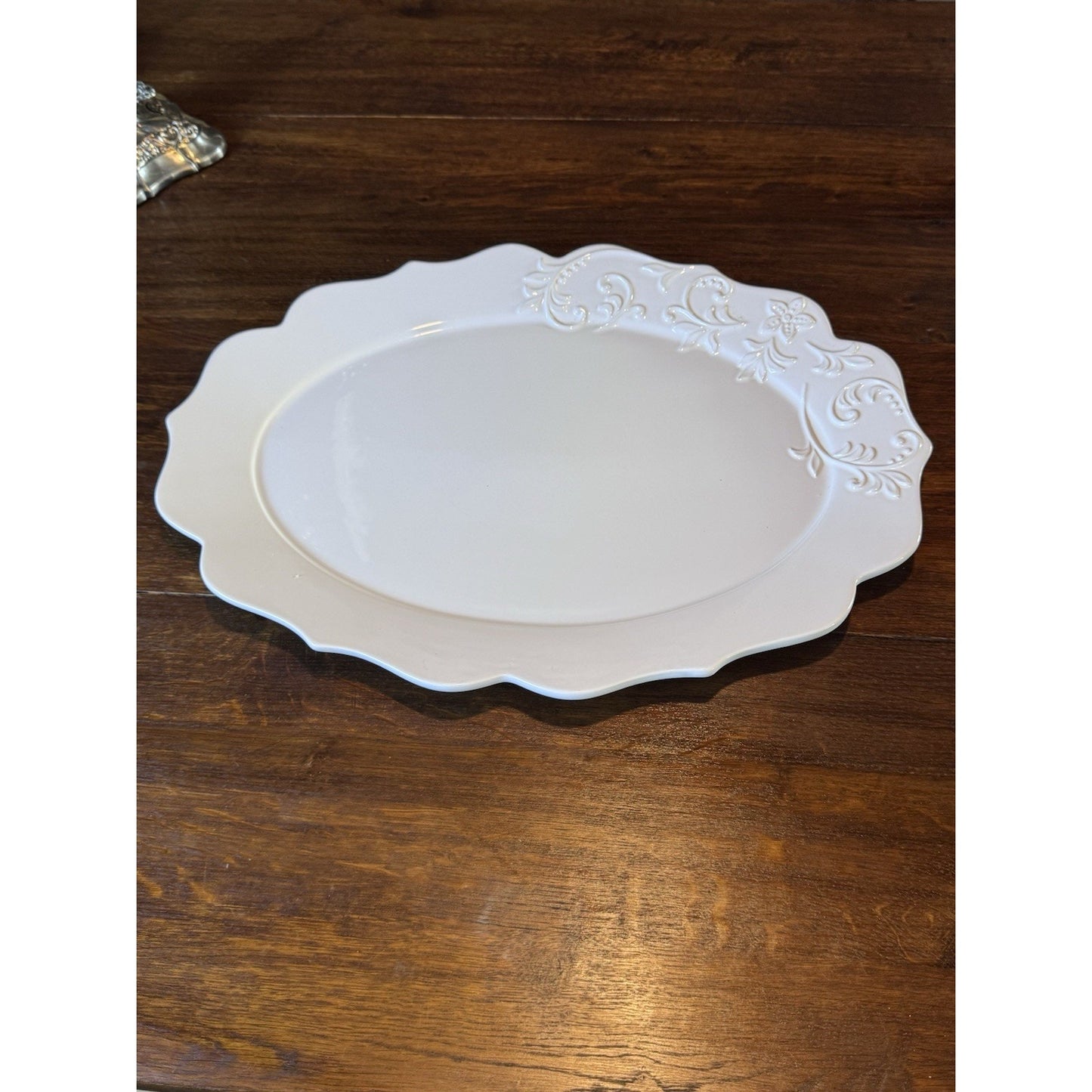 White Ceramic Serving Platter SERIAT Portugal Scalloped Floral 19.25”