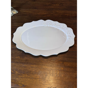 White Ceramic Serving Platter SERIAT Portugal Scalloped Floral 19.25”