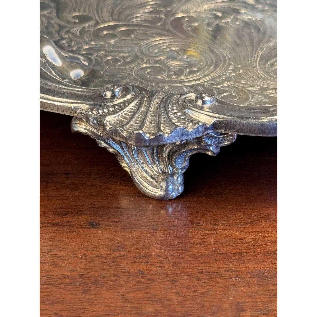 Silverplate Serving Tray Footed Handled Shell Motif Large Decorative