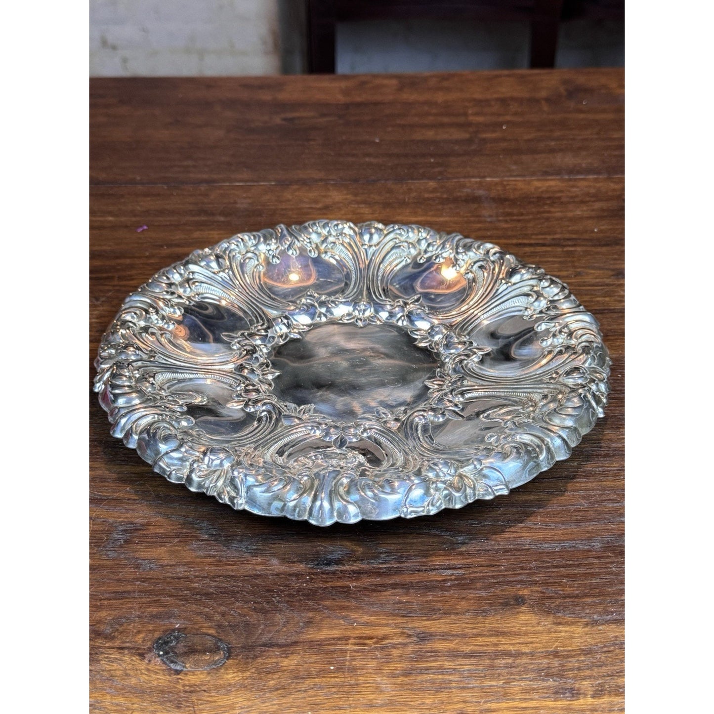 Gorham Repoussé Serving Tray Silverplate Floral Scroll Round 10.5” Vintage