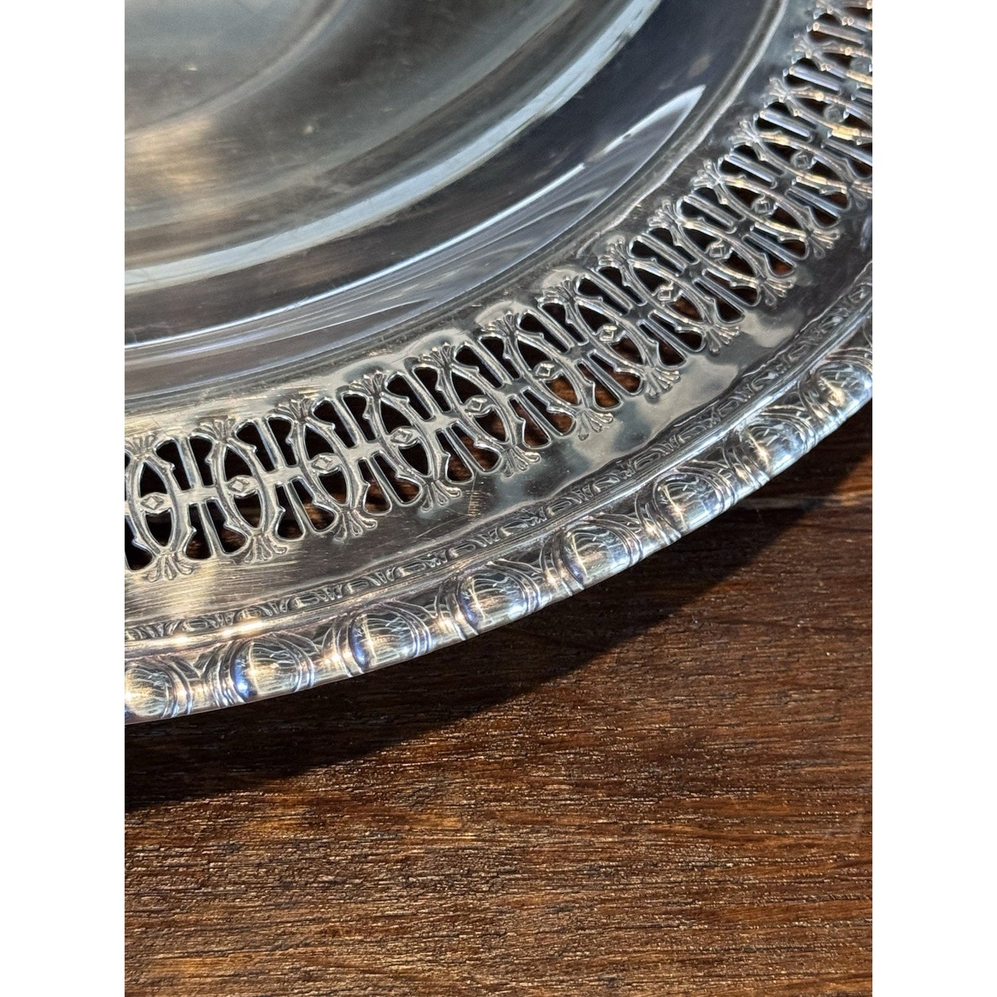 Silverplate Relish Dish Rogers Bros Reticulated Bowl w Antique Glass Insert 9”