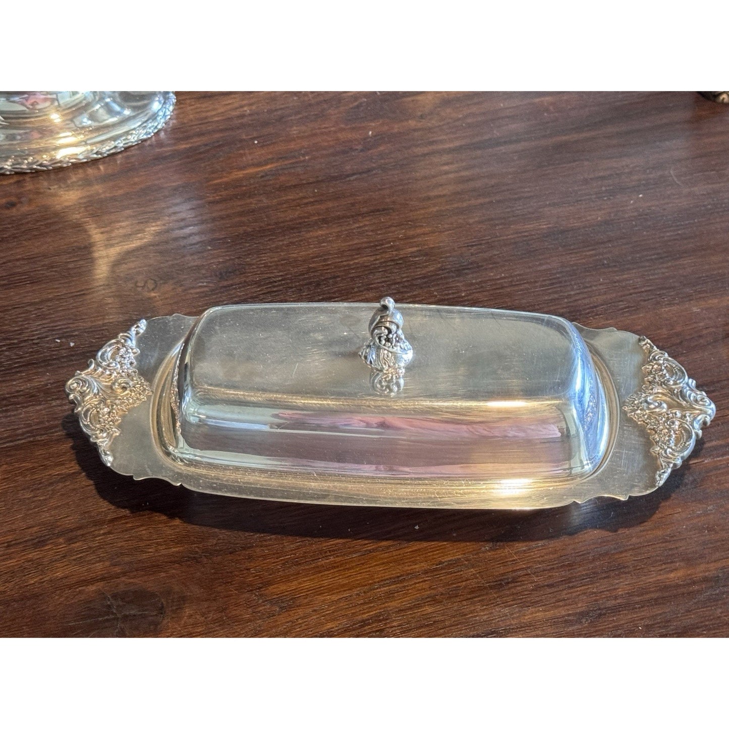 Silverplate Butter Dish Wallace Baroque Original Glass Insert VINTAGE