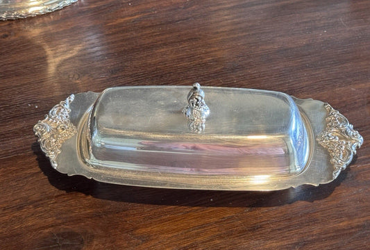 Silverplate Butter Dish Wallace Baroque Original Glass Insert VINTAGE