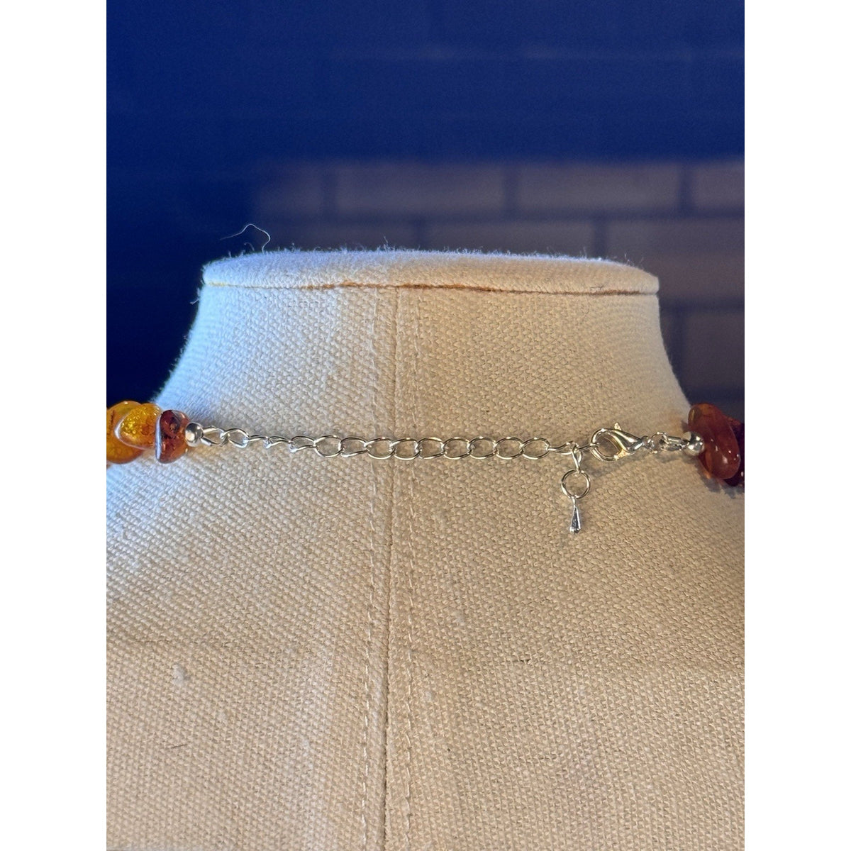 Amber Necklace Cultured Pearl Coin Nugget Beads Silvertone Lobster Clasp 22”